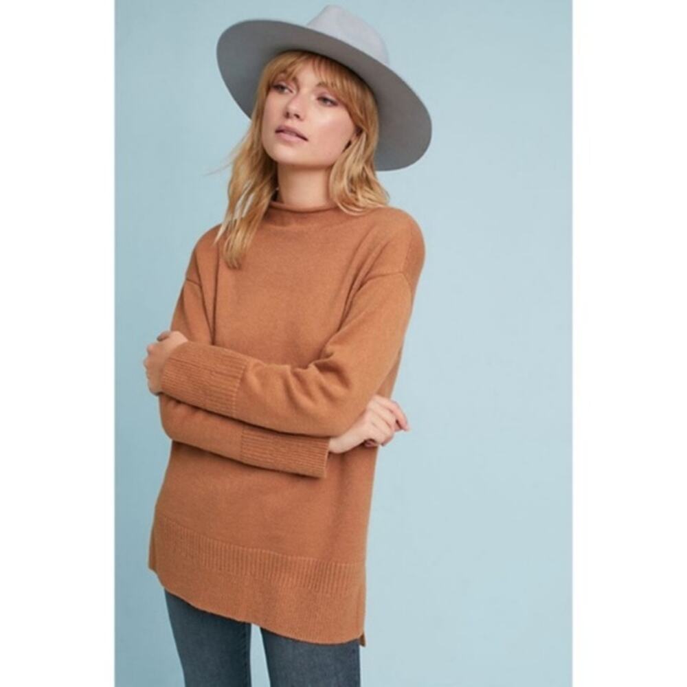Anthropologie Moth Sweater Saskia Mock Neck Camel Tan Boho Neutral Size M
